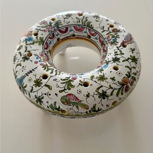BARADOS Hand-Painted White Floral Ceramic Ring from Portugal